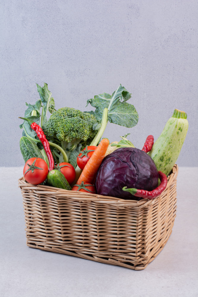 Homegrown vegetables in a basket